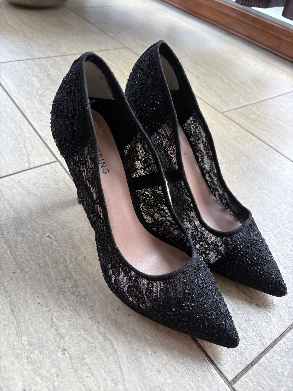 Call it Spring Black Lace Pointed-Toe Women's Heels